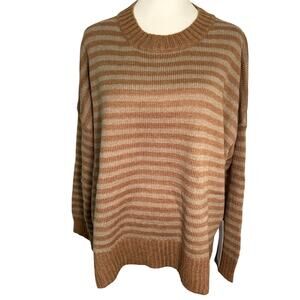 Lumière Women’s Sweater Brown & Tan Striped Size Medium Hi-Lo Split Hem‎ NWT